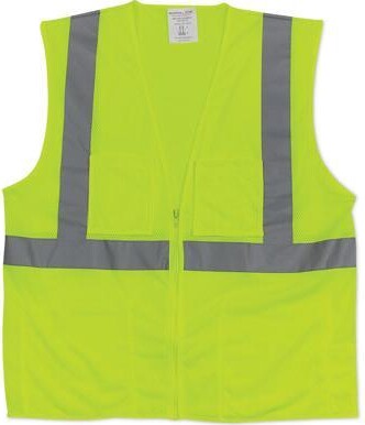 PROTECTIVE INDUSTRIAL PIP ANSI Class 2 Two-Pocket Zipper Mesh Safety Vest 2XL Hi-Viz Lime Yellow