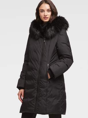 dkny asymmetrical puffer coat