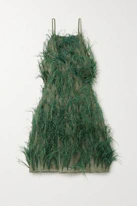 Cult Gaia Shannon Feather-embellished Silk-chiffon Mini Dress