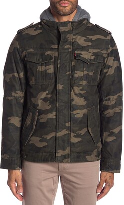 Levi's Washed Cotton Faux Shearling Lined Hooded Military Jacket - ShopStyle