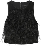 Thumbnail for your product : Tibi Cera Tuxedo cropped feather-trimmed crepe de chine top
