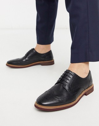 ASOS DESIGN brogue shoes in black leather with contrast sole - ShopStyle