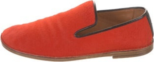 Celine Smoking Loafers Red Ponyhair Round-Toes Includes Box & Dust Bag Designer