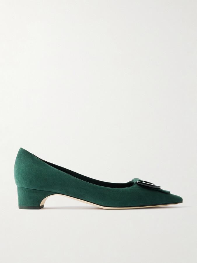 Manolo Blahnik Beti 30 Embellished Suede Pumps - Green