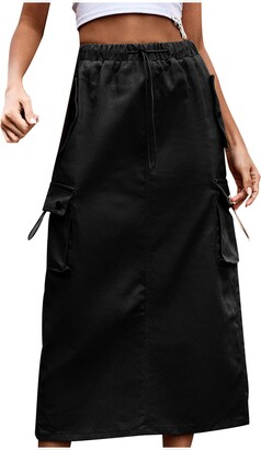 Diydress Women's Long Satin Maxi Skirt Floor Length High Waist Fomal Prom  Party Skirts with Pockets
