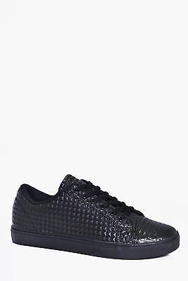 boohoo NEW Mens Lace Up Diamond Textured Trainer in