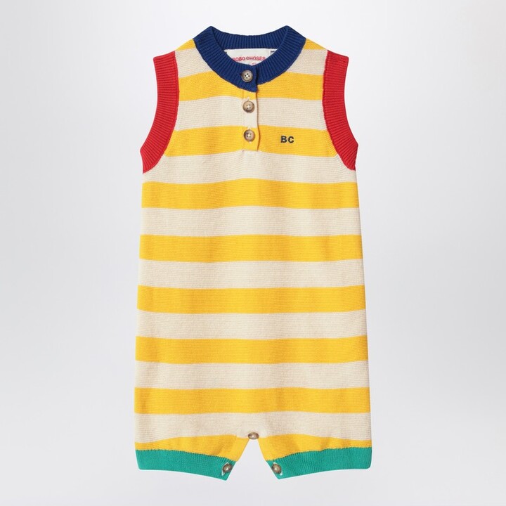 Sleeveless striped cotton romper