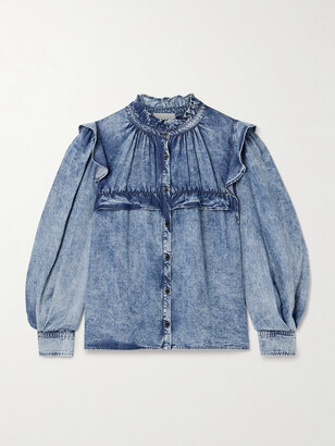 chambray ruffle sleeve top