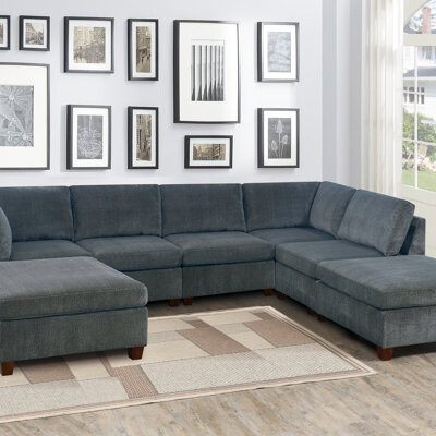 Hokku Designs Living Room Furniture Gray Chenille Modular Sectional 7Pc Set U-Sectional Modern Couch 2X Corner Wedge 3X Armless Chairs And 2X Ottoman Plywood (Secti