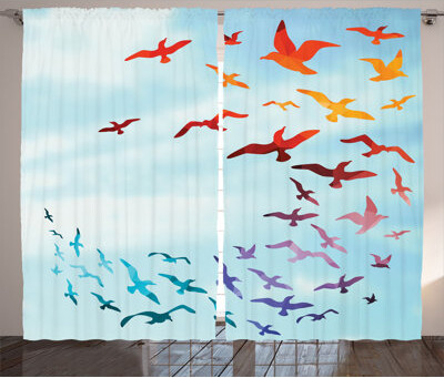 Birds Abstract Semi-Sheer Rod Pocket Curtain Panels
