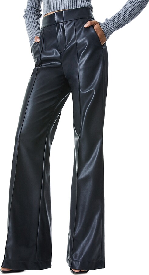 Alice + Olivia Dylan High Waist Wide Leg Pants in Black Faux Leather