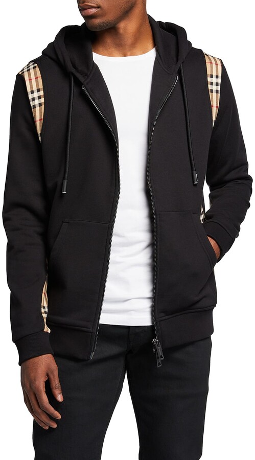 Burberry Men's Zip Hoodie with Check Sides - ShopStyle