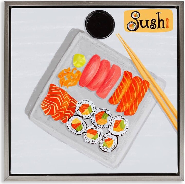 Delicious Sushi Plate by Juliet Rose Philips Gray Floater Frame Food Graphic Art Print 25 in. x 25 in.