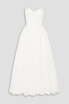 Monique Lhuillier Brie strapless ruched Swiss-dot tulle gown
