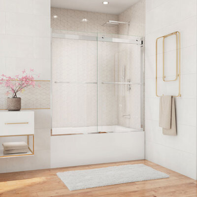 DreamLine Essence 56" W x 60" H Reversible Frameless Tub Door with ClearMax™ Technology