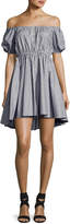 Thumbnail for your product : Caroline Constas Gingham Off-the-Shoulder Bardot Dress, Navy/White