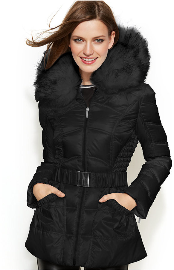 Laundry by Shelli Segal FauxFurHooded Belted Down Puffer Coat ShopStyle