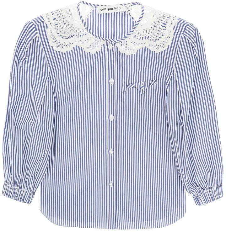 Self-Portrait Embroidered Striped Shirt - ShopStyle Tops