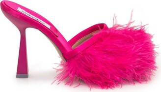 Womens Dalva Ultra Pink Satin Crystal Feather Stiletto Slingback Dress  Sandal  Nina Shoes