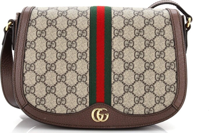Gucci Small GG Supreme Ophidia Flap Messenger - Brown Shoulder
