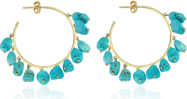 CHARMS COMPANY Fallen Sky Turquoise 14K Yellow Gold Pair of Hoop Earrings