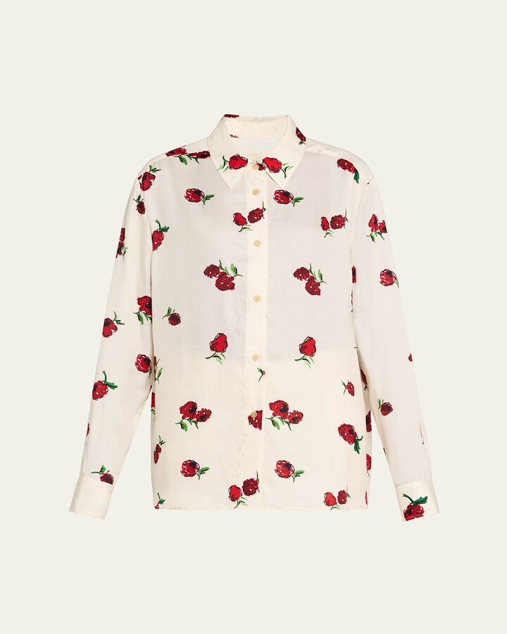 KHAITE Argo Floral-Print Silk Button-Down Top
