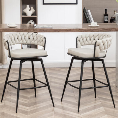 Red Barrel Studio Counter Height Bar Stools Set of 2, 26 inch Modern Bar Chairs with Woven Back, 360° Swivel Bar Stools for Kitchen Island, Cafe, Pub