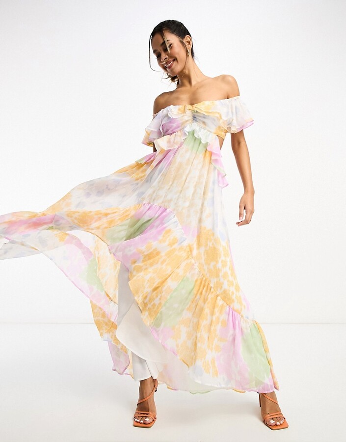 Dina Cutout Floral Linen-Blend Midi Dress