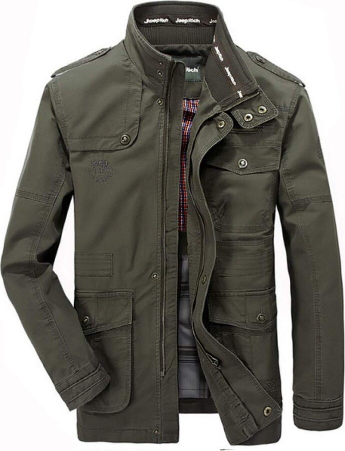 HNOSD Autumn Military Jacket Men Cotton Outwear Multi-Pocket Mens Jackets  Long Coat Male Army Green XL - ShopStyle