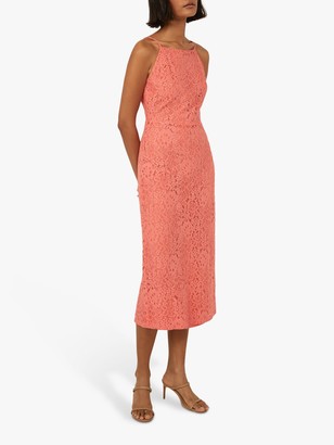 warehouse tie back midi dress coral