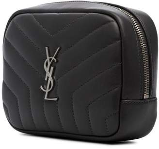Saint Laurent charcoal grey quilted leather clutch bag