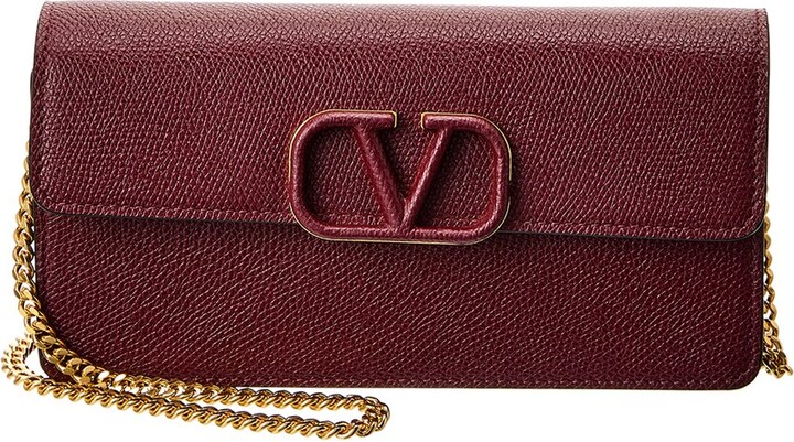 Valentino Vsling Small Grainy Leather Wallet On Chain Women's