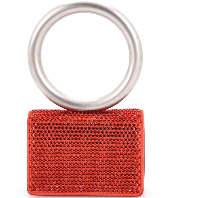 Ferragamo Ring Handle Card Holder Crystal Embellished Suede