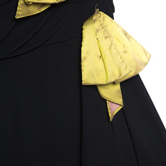 Christian Lacroix Black Crepe Bow Applique Ruched Strapless Dress M