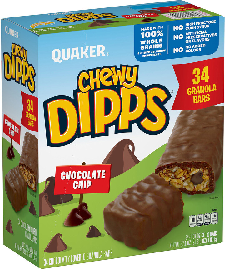 Quaker Chewy Dipps Granola Bars, Chocolate Chip, 34 pk.