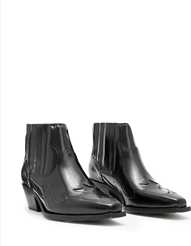 AllSaints carla stud strap ankle boots in black leather - ShopStyle
