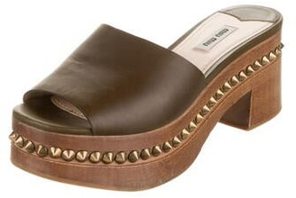 Miu Miu Leather Studded Accents Slides Brown