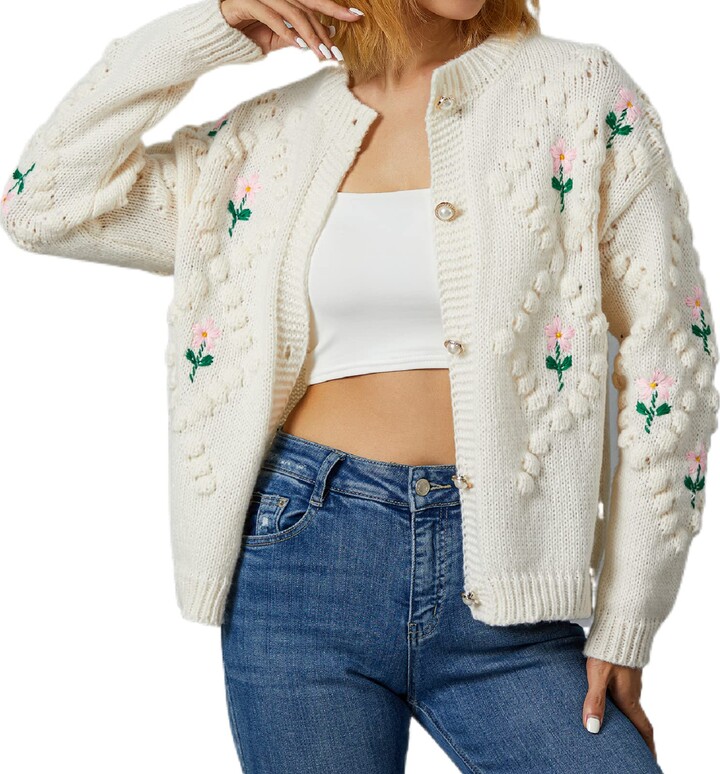 Cable Knit Cute Sweater Tops KMBANGI Women Button Down Sweater V