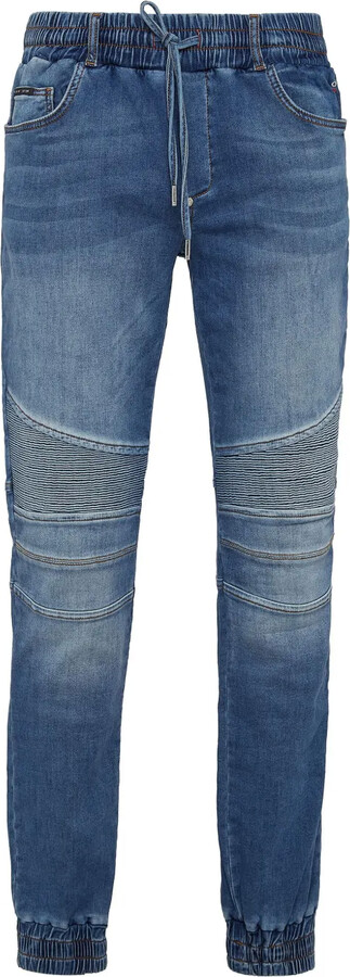Philipp Plein Ribbed-Detail Slim-Cut Jeans