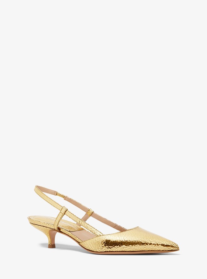 Gold kitten heel evening shoes Clearance