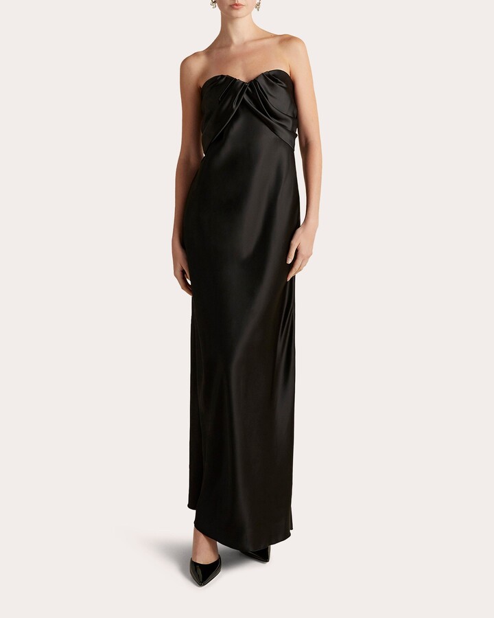 Marina Moscone Satin Draped Bustier Strapless Dress
