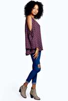Thumbnail for your product : boohoo Marnie Folk Print Open Sleeve Woven Blouse