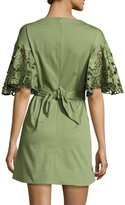 Thumbnail for your product : Josie Natori Ruffled Lace-Sleeve Stretch-Cotton Dress, Olive