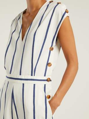 MiH Jeans Elm Striped Stretch Cotton Jumpsuit - Womens - Blue White