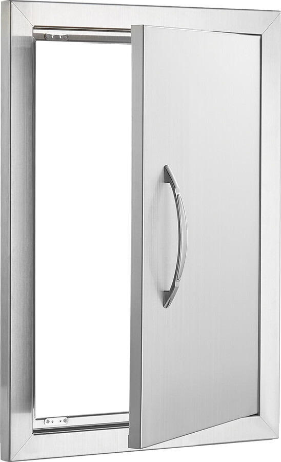 KFFKFF Barbecue Access Portal, 14W x 20H Inch Solo Exterior Cuisine Gateway, Stainless Steel Recessed Entry, Wall Oriented Passage with Grip, for Barbecue Isle, Grill Hub, Outdoor Locker