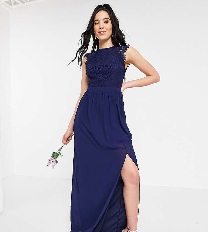 TFNC Tall bridesmaid lace open back maxi dress in navy - ShopStyle