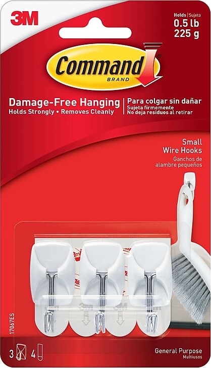 Command Small Wire Hooks, 0.5 lb., White, 3/Pack (17067ES)