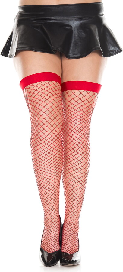 Music Legs Women’s Plus Size Diamond Net Thigh High 4930Q-RED