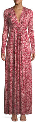 Rachel Pally Plunging-Neck Long-Sleeve Floral-Print Jersey Long Dress