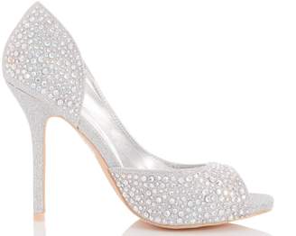 Quiz Silver Shimmer Peep Toe High Heel Courts